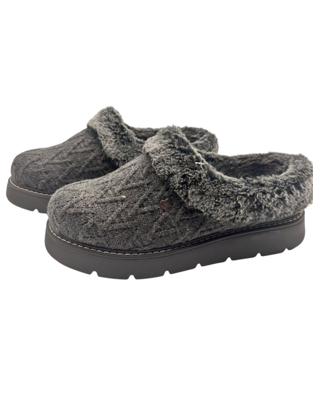 Skechers 10 Cozy Knit Memory Foam Platform Slipper Clogs With Faux Fur Trim